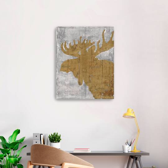 Rustic Lodge Animals Moose On Grey Canvas Giclee